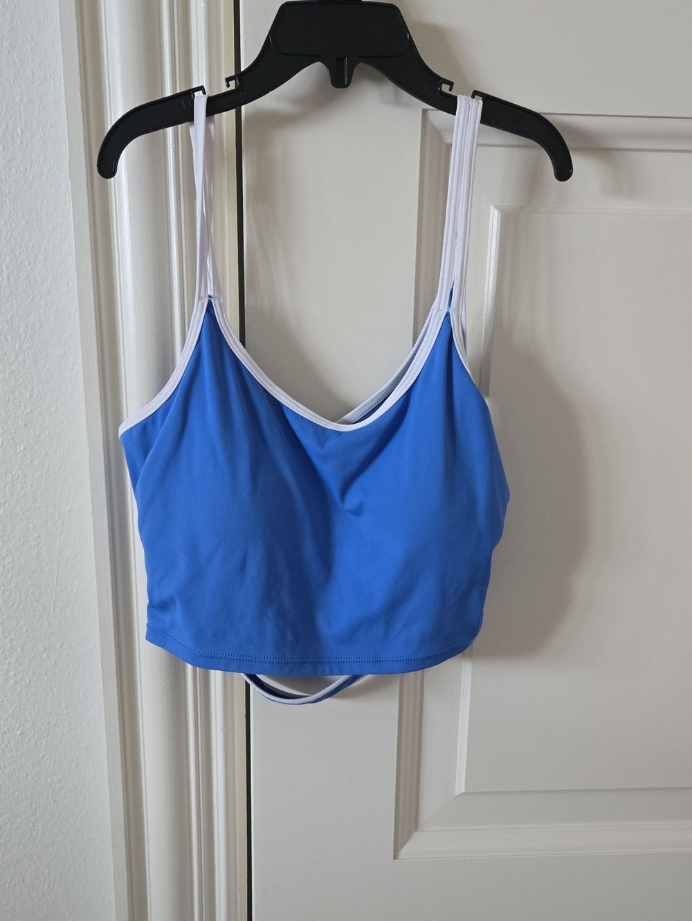 Blue Crop Tank Top with White Trim